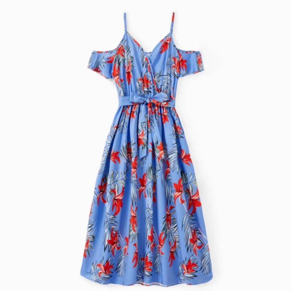 Patpat Open Shoulder Ruffle Hem Strap Dress with Hidden Snap Button, Size M